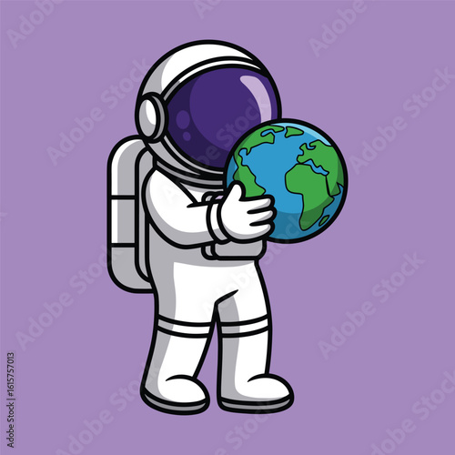 Astronaut holding planet earth vector illustration isolated on white background