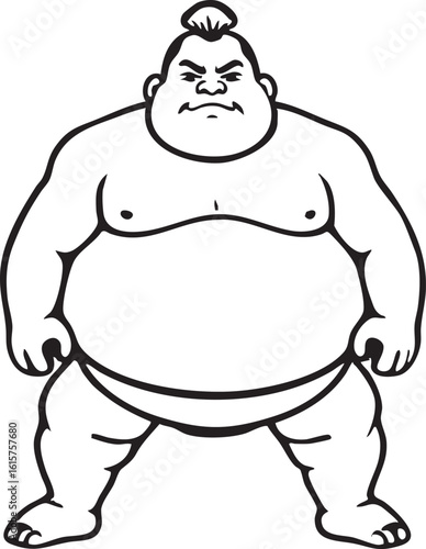 Cartoonish Sumo Wrestler Illustration Standing Firmly in a Traditional Mawashi Garment