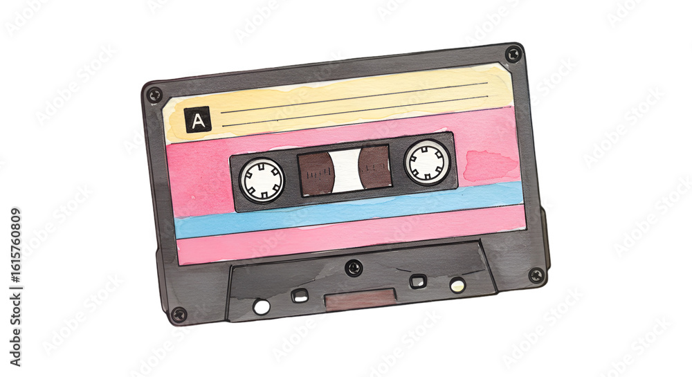 Naklejka premium Retro Cassette Tape Illustration On Transparent Background