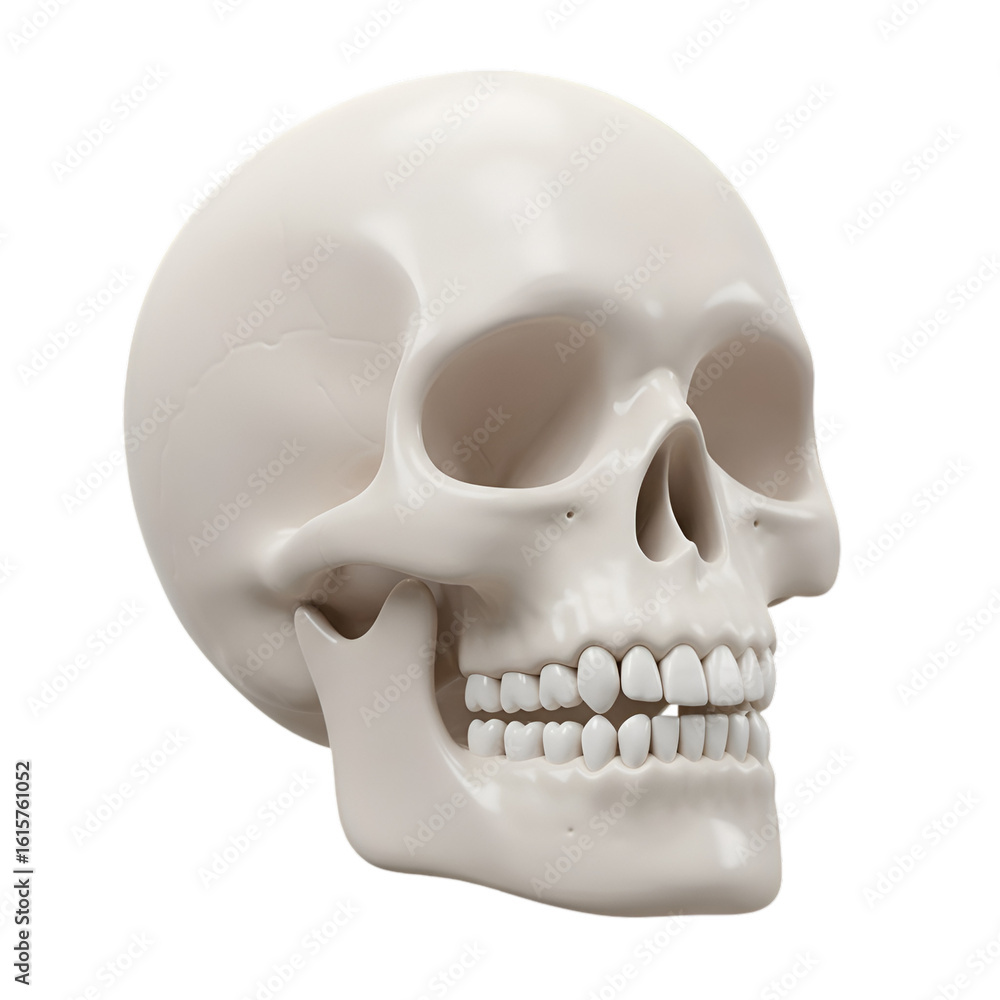 Obraz premium Realistic 3D Render of Human Skull on Transparent Background
