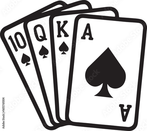 Black Spade Royal Flush Poker Hand Illustration Depicting Ten Queen King and Ace Cards for Gamblers