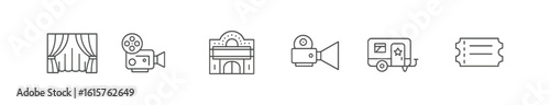 Entertainment and cinema line icon set. movie, theater, ticket collection