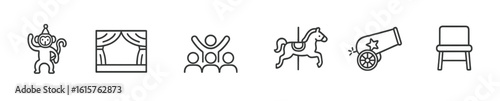 Circus, amusement outline icon set. performers, rides, entertainment line collection