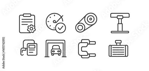 Automotive, mechanics line icon set. car parts, tools garage collection