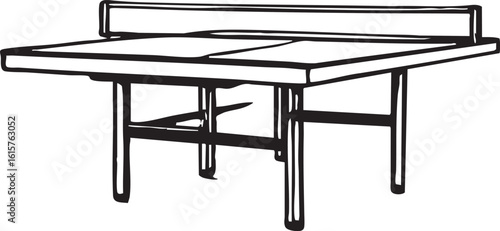 Isometric Black Outline Illustration of A Ping Pong Table Isolated On White