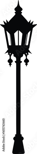 black silhouette a halloween lamp post on white ba (1).eps