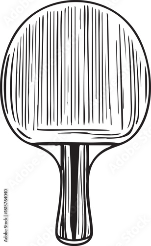 Graphic Black And White Illustration Of A Ping Pong Paddle On A White Background