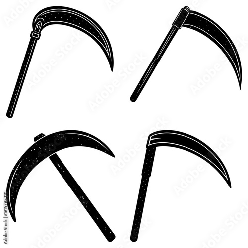 Illustration of four scythes with black color and white background in a simple and clean design style