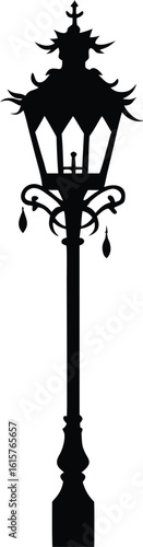 black silhouette a halloween lamp post on white ba.eps