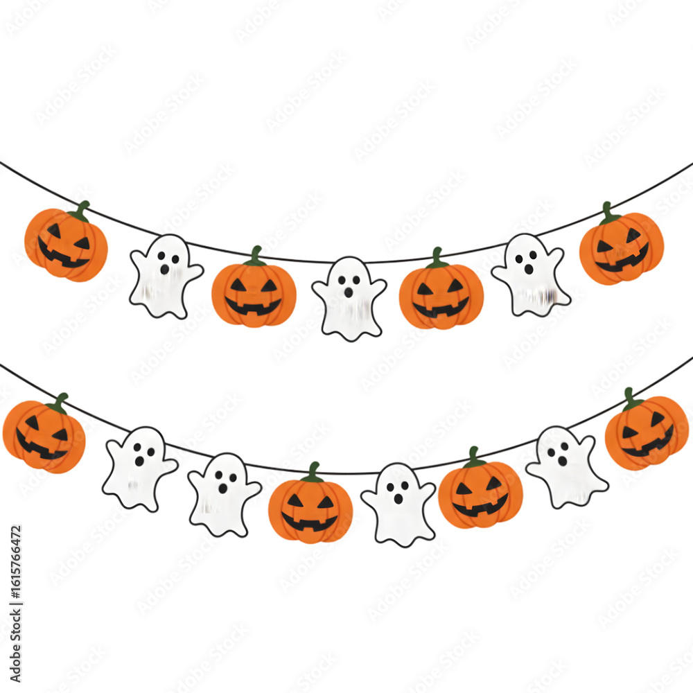 Obraz premium Spooky Halloween Banner: A festive banner decorated with smiling jack-o'-lanterns and friendly ghosts, perfectly capturing the essence of Halloween.