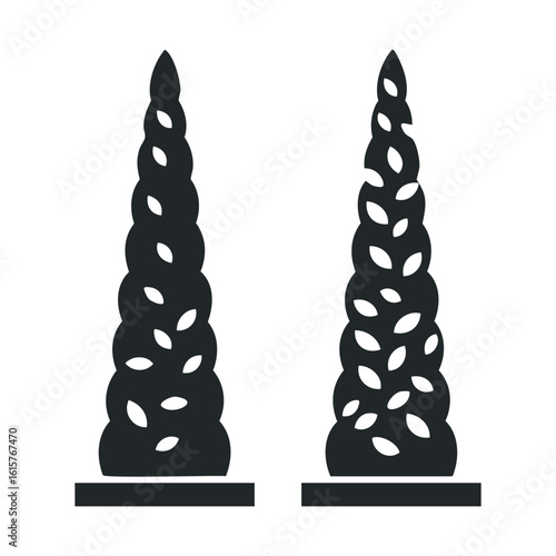 Decorative spiral evergreen trees in pots silhouette design