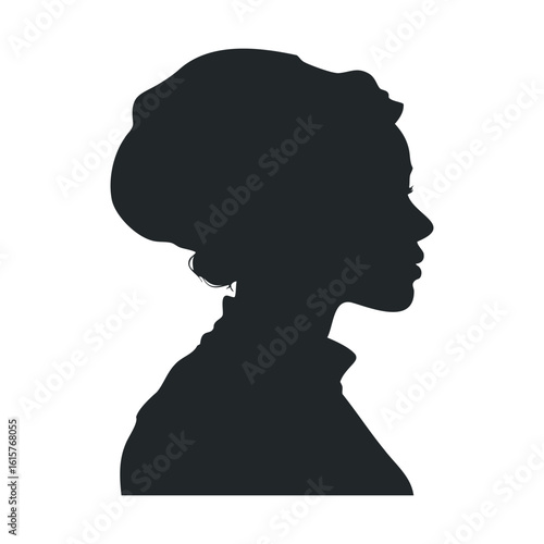 Silhouette of african female profile with curly hair in scarf