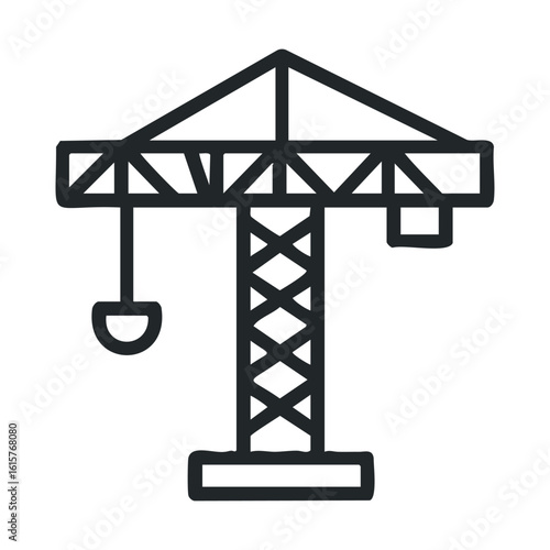 Minimalist black and white drawing of a tower crane
