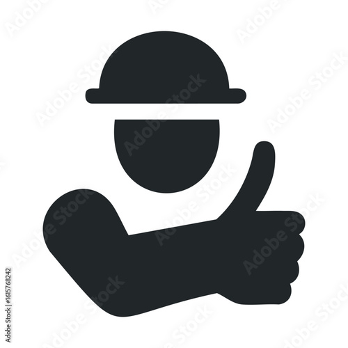 Minimalist icon of person with bowler hat and thumbs up gesture