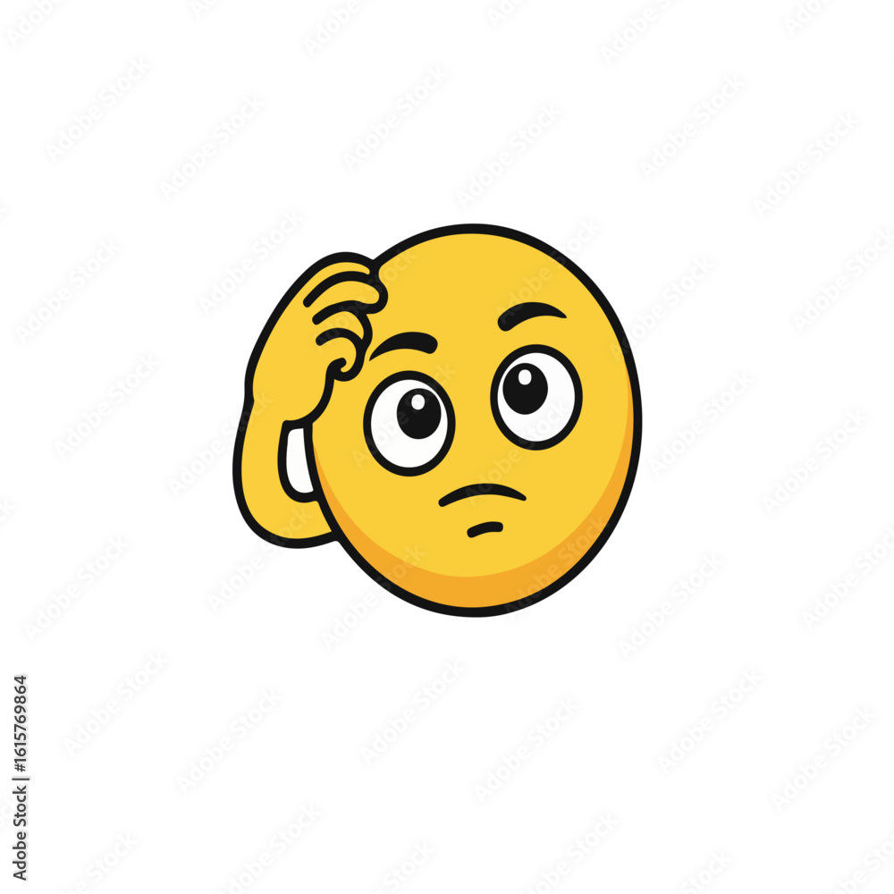 Fototapeta premium A yellow emoji scratching its head with a confused expression on