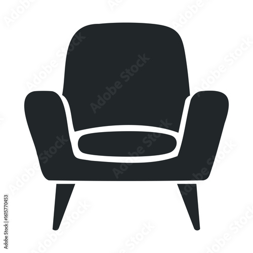 Modern black armchair icon with mid-century design and wooden legs