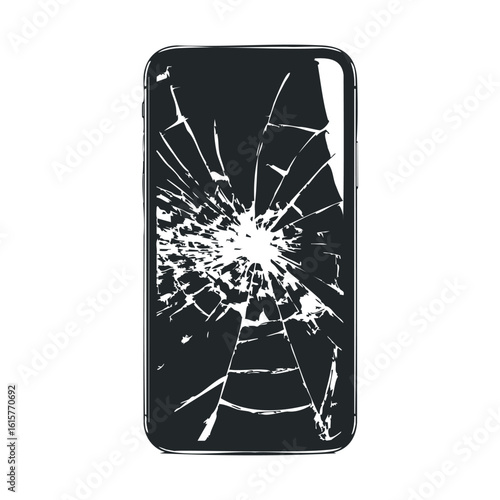 Cracked smartphone screen showing shattered glass on black background