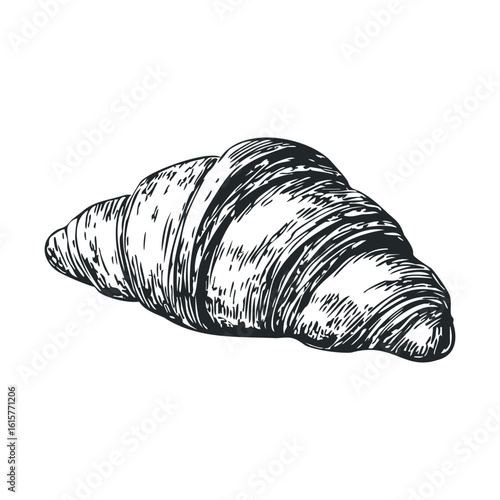 Detailed monochrome sketch of a classic croissant