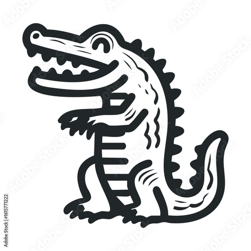 Cartoon crocodile illustration with bold black and white design