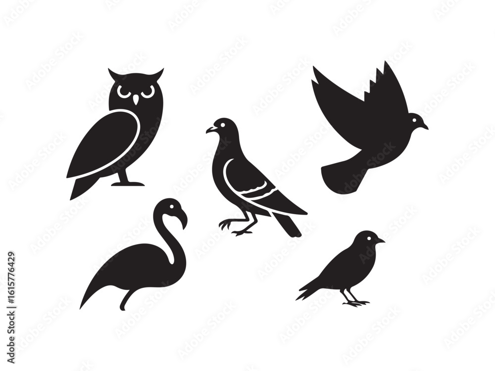 Collection of bird silhouettes vector set isolated on white background Collection of bird silhouettes vector set isolated on white background