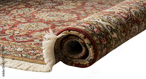 Rolled Carpet Illustration With Floral Design Pattern And Red Cream Colors