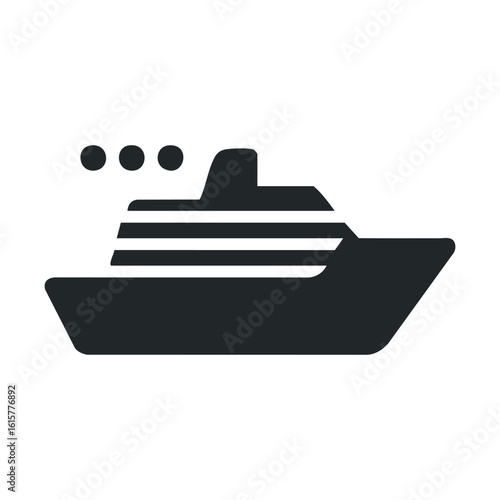 Simple black cruise ship icon on white background