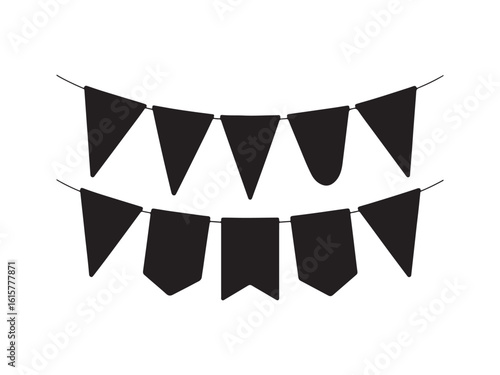 Two rows of black pennant banners silhouette vector isolated on white background