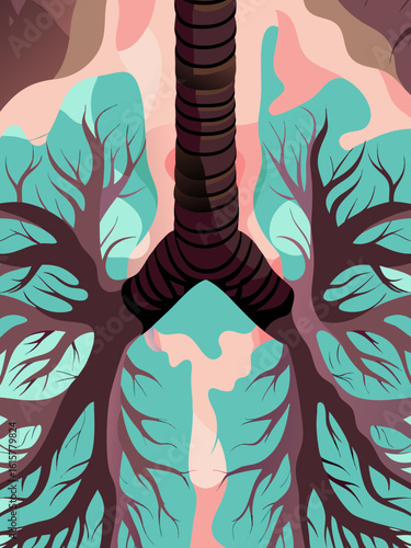 Abstract illustration of human trachea with bronchi