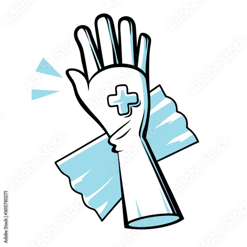 Medical glove with cross symbol for healthcare and safety  