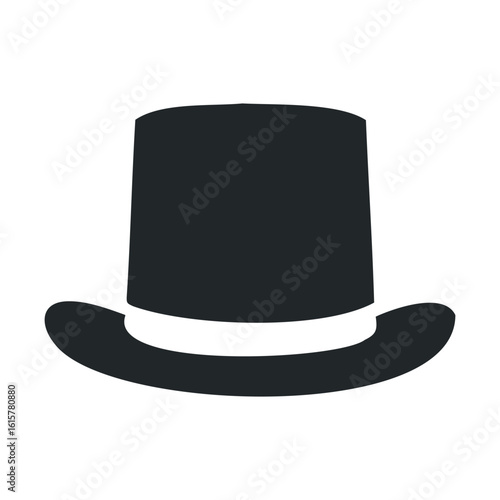 Black top hat icon on white background for classic headwear design