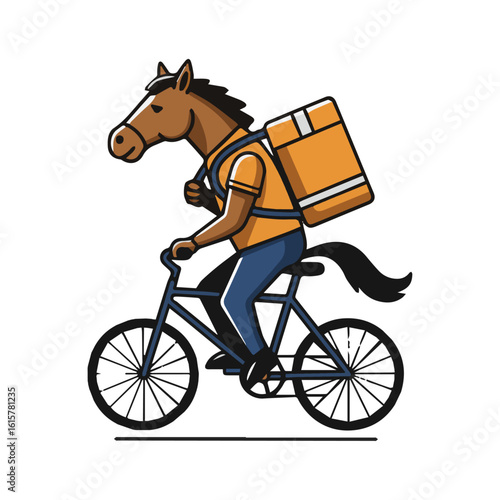 Efficient Horse Delivery Mascot on Bicycle – Ideal for Food Delivery, Courier Services, Urban Transport, and Eco-Friendly Logistics.