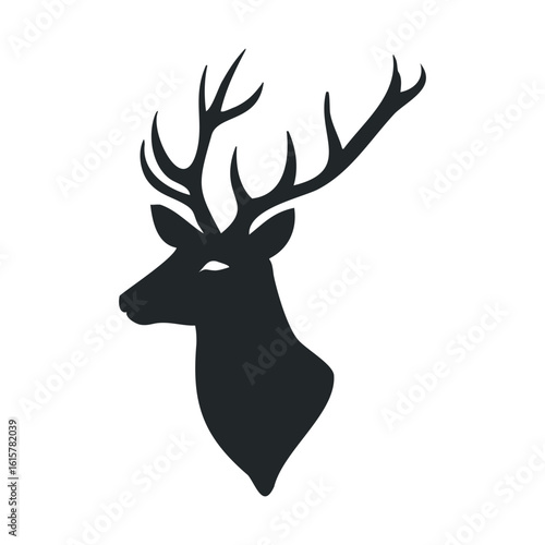 Silhouette of a deer head with antlers in profile on white background