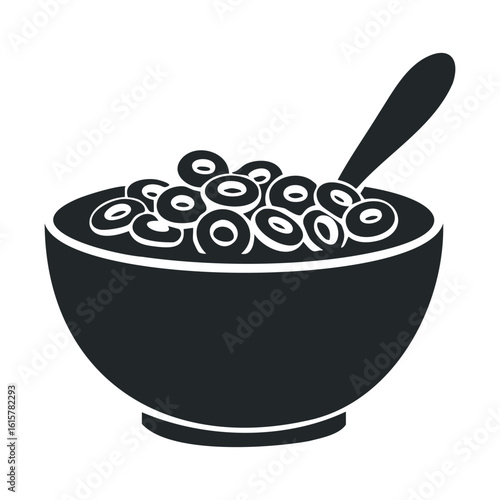 Monochrome cereal bowl with spoon silhouette in minimalist style