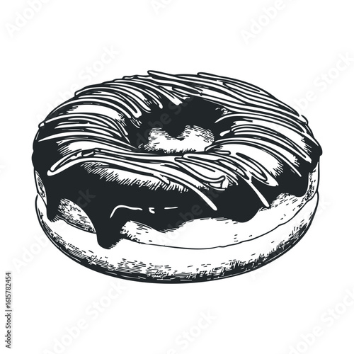 Hand-drawn chocolate glazed donut with icing