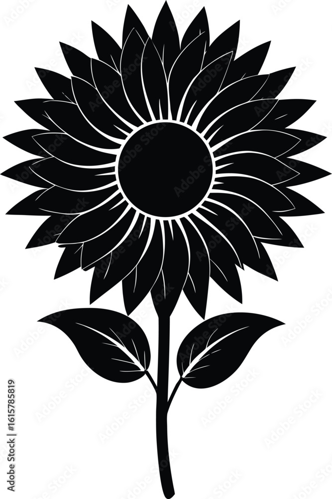 Fototapeta premium black silhouette a helianthus full body on white b.eps