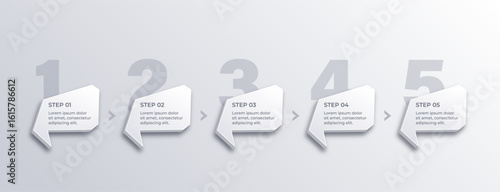 Minimalist Grain White 3D Infographic with Cubic Bullet Points and Numbered Step Process Banners