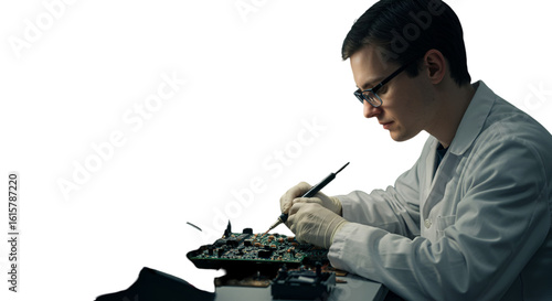 Skilled Technician Soldering Circuit Board: A Detailed Photo of Electronics Repair