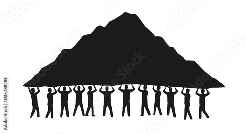 Silhouette of People Lifting Mountain