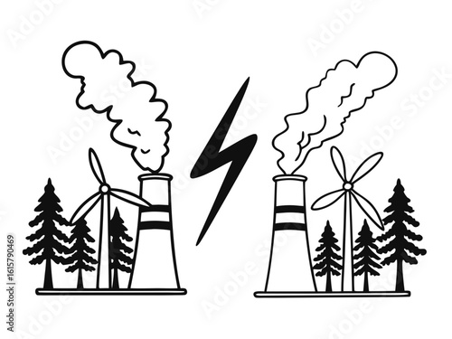 Green Energy Contrast: A thought-provoking illustration confronts the viewer with a stark contrast: On one side.