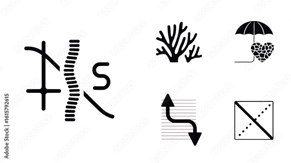 Fototapeta premium Collection of Abstract Black and White Icons Emphasizing Diverse Concepts and Symbolic Representations for Versatile Design Projects