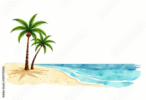 Tropical beach with palm trees and turquoise water  