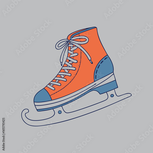 Orange and blue ice skate with laces skating winter sport