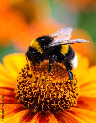 Wallpaper Mural Close-up of bee on vibrant orange flower (1) Torontodigital.ca