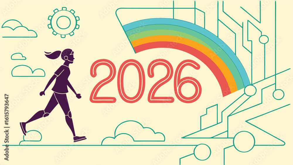 Fototapeta premium typography and design on 2026 with silhouette vector style happy new year