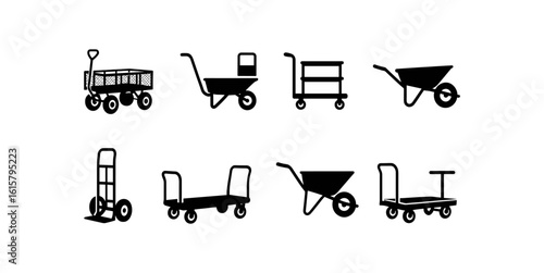 Gardening, landscaping silhouette icon set. essential tools silhouette collection