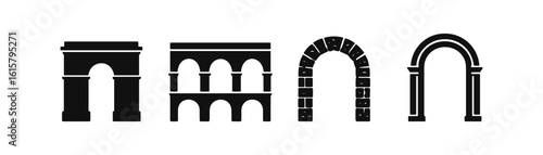 Ancient architecture silhouette icon set. monuments, history symbols collection