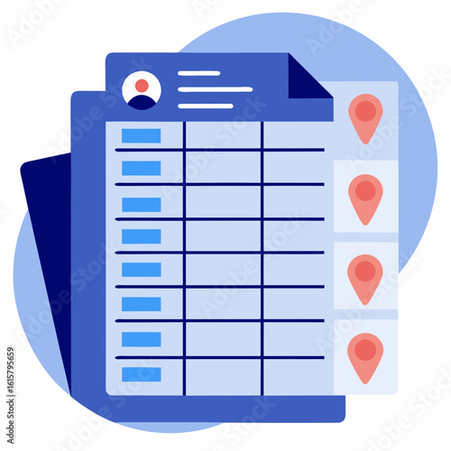 Bulk mail list with contact information and location markers  