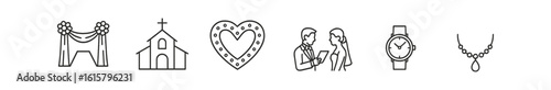 Wedding, ceremony line icon set. romantic, marriage symbols in linear style