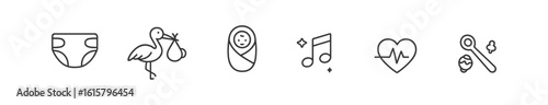 Parenting and baby linear icon set. newborn and care symbols in line style