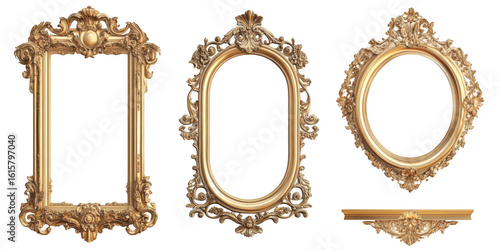 Ornate golden frames collection on transparent png background